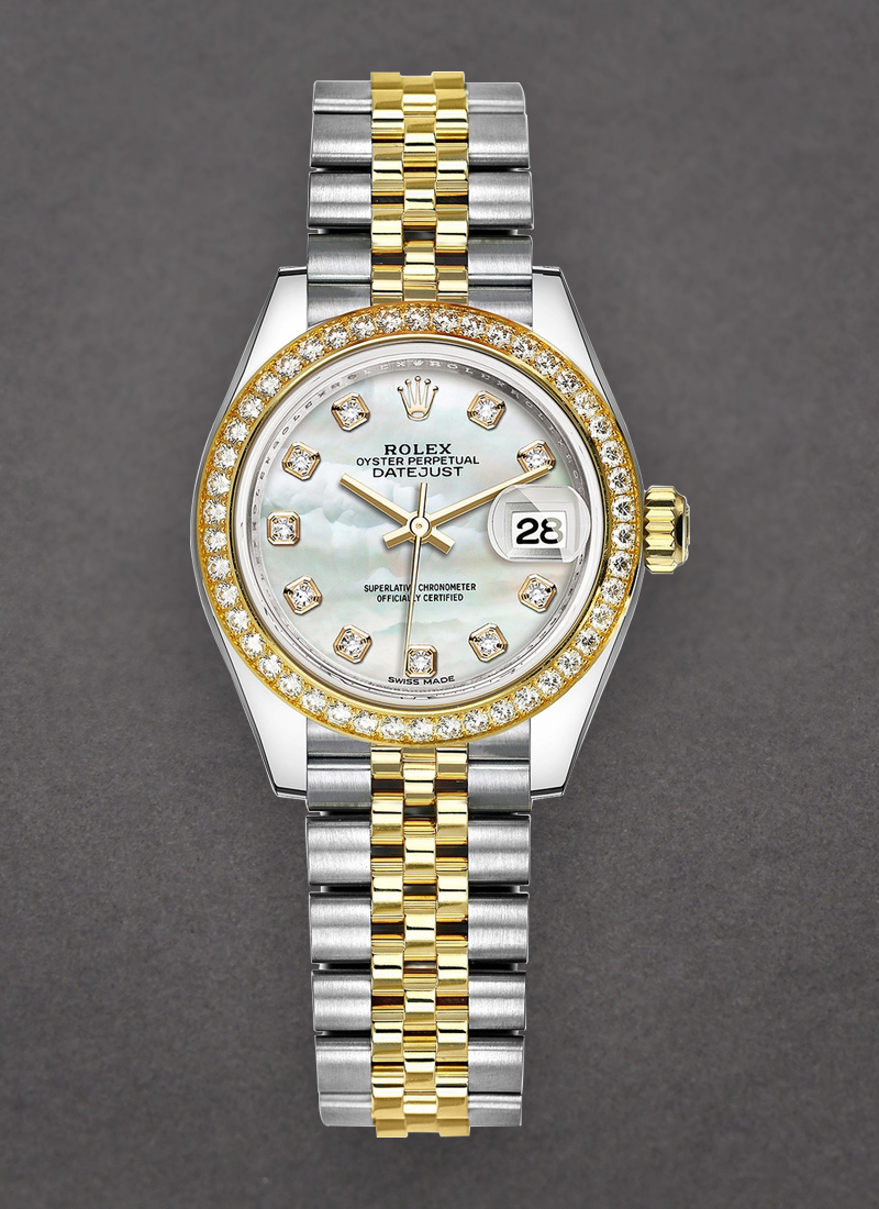 Pre-Owned Rolex Ladies 28mm Datejust in Steel with Yellow Gold Diamond Bezel