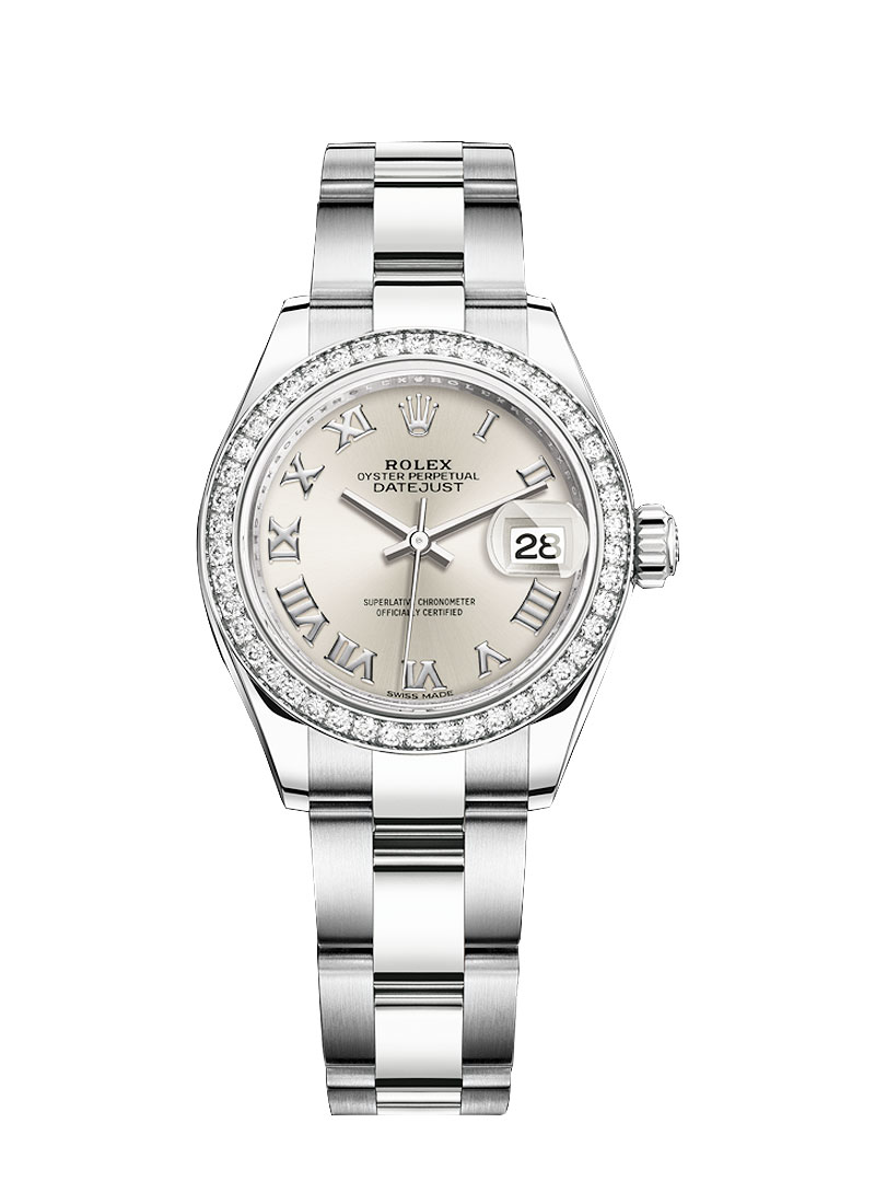 Pre-Owned Rolex Datejust 28mm in Steel with White Gold Diamond Bezel