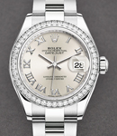 Datejust 28mm in Steel with White Gold Diamond Bezel on Oyster Bracelet with Silver Roman Dial