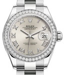 Datejust 28mm in Steel with White Gold Diamond Bezel on Oyster Bracelet with Silver Roman Dial