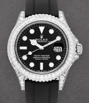 Yachtmaster 42mm in White Gold with Diamond Bezel & Lugs on Black Oysterflex Rubber Strap with Black Dial