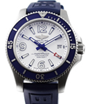 Superocean II  42mm in Steel with Blue Bezel on Strap with White Dial