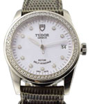 Glamour Date 36mm Automatic in Steel with Diamond Bezel on Grey Lizard Strap with White Dial 