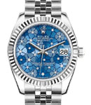 Mid Size 31mm Datejust in Steel with Fluted Bezel on Bracelet with Blue Floral Diamond Dial 