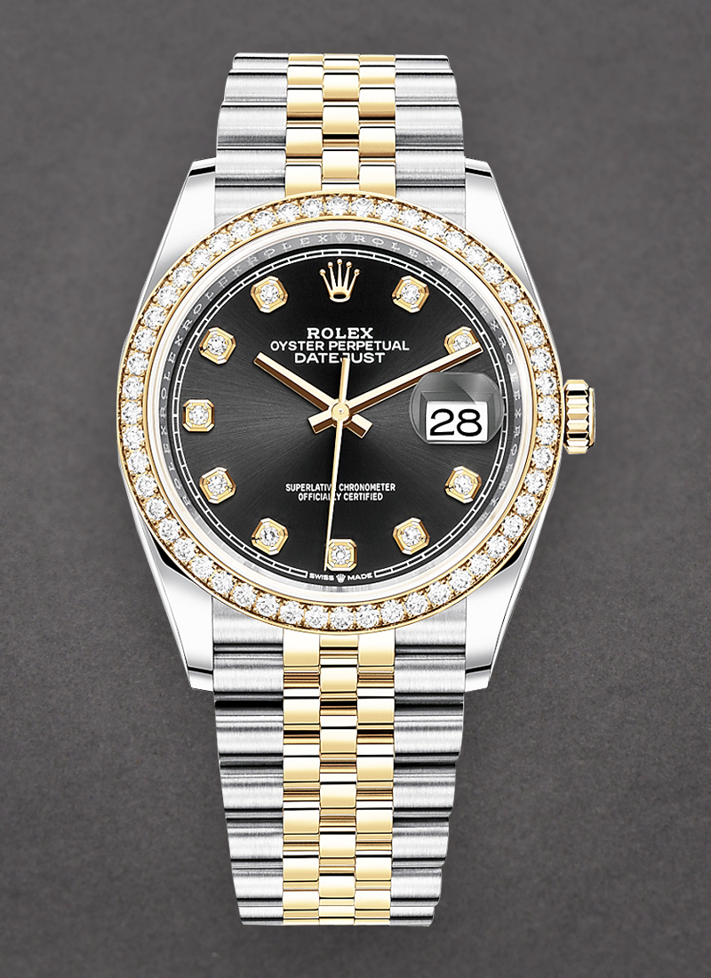 Pre-Owned Rolex Datejust 36mm in Steel with Yellow Gold Diamond Bezel