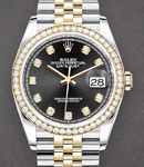 Datejust 36mm in Steel with Yellow Gold Diamond Bezel on Jubilee Bracelet with Black Diamond Dial