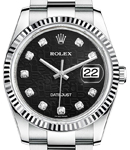 Datejust 36mm in Steel with White Gold Fluted Bezel on Oyster Bracelet with Black Jubilee Diamond Dial