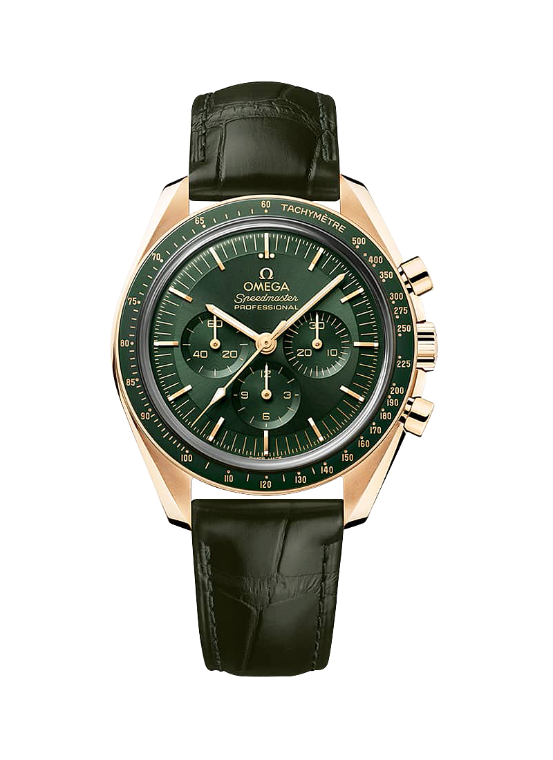 Omega Speedmaster Professional Moonwatch 42mm in Yellow Gold with Green Bezel