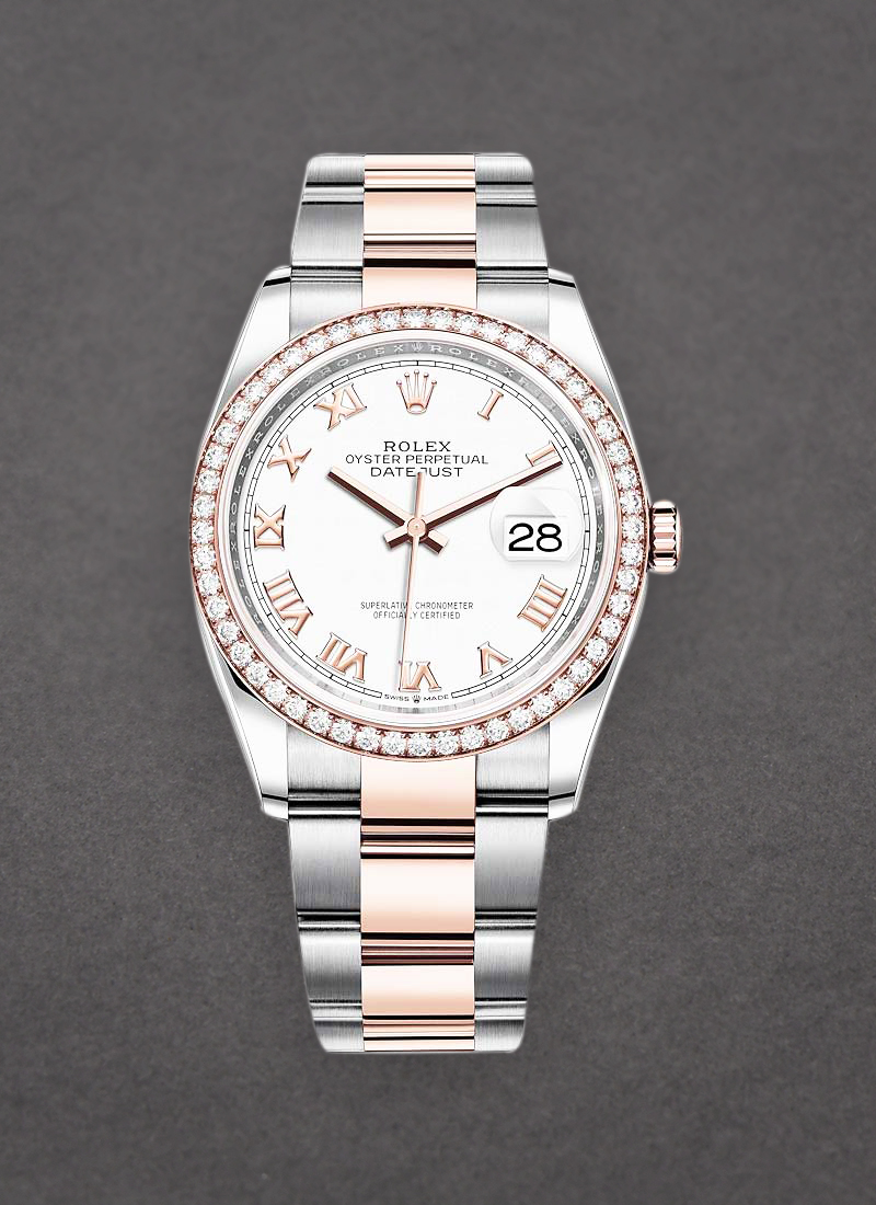 Pre-Owned Rolex Datejust 36mm in Steel with Rose Gold Diamond Bezel