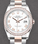 Datejust 36mm in Steel with Rose Gold Diamond Bezel on Oyster Bracelet with White Roman Dial