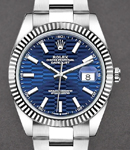 Datejust 41mm in Steel with White Gold Fluted Bezel on Oyter Bracelet with Blue Fluted Motif Dial