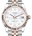Mid Size 31mm Datejust in Steel with Rose Gold Fluted Bezel on Jubilee Bracelet with MOP Roman Dial