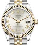 Mid Size Datejust 31mm in Steel with Yellow Gold Fluted Bezel on Jubilee Bracelet with Silver Roman Dial - Diamond on VI