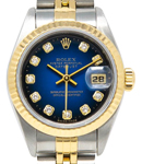 Datejust Ladys 26mm in Steel with Yellow Gold Fluted Bezel on Jubilee Bracelet with Blue Vignette Diamond Dial