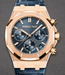 Royal Oak Chronograph 41mm in Rose Gold On Blue Crocodile Leather Strap with Blue Grande Tapisserie Dial