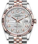 Datejust 36mm in Steel with Rose Gold Fluted Bezel on Jubilee Bracelet with Silver Palm Motif Diamond Dial