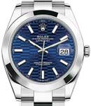 Datejust 41mm in Steel with Smooth Bezel on Oyster Bracelet with Blue Fluted Stick Dial