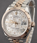 Mid Size 31mm Datejust in Steel with Rose Gold Fluted Bezel on Jubilee Bracelet with Silver Floral Diamond Dial