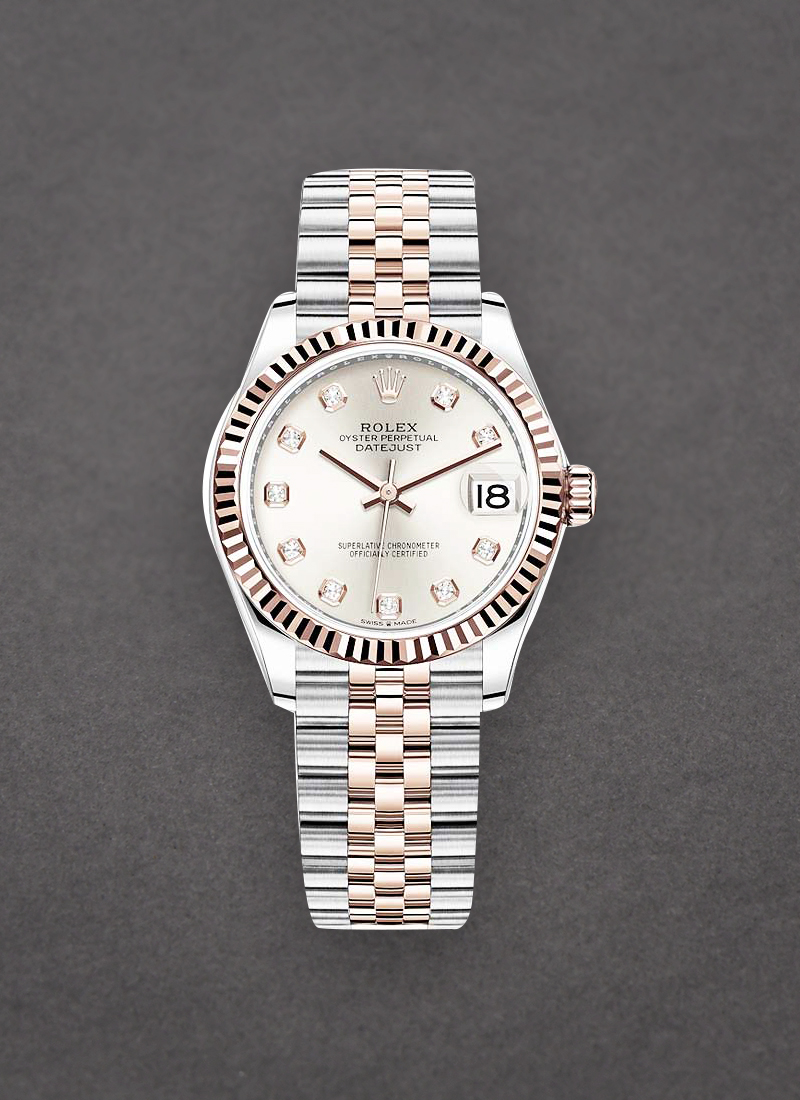 Pre-Owned Rolex Mid Size 31mm Datejust in Steel with Rose Gold Fluted Bezel