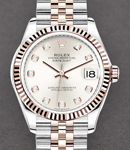 Mid Size 31mm Datejust in Steel with Rose Gold Fluted Bezel on Jubilee Bracelet with Silver Diamond Dial