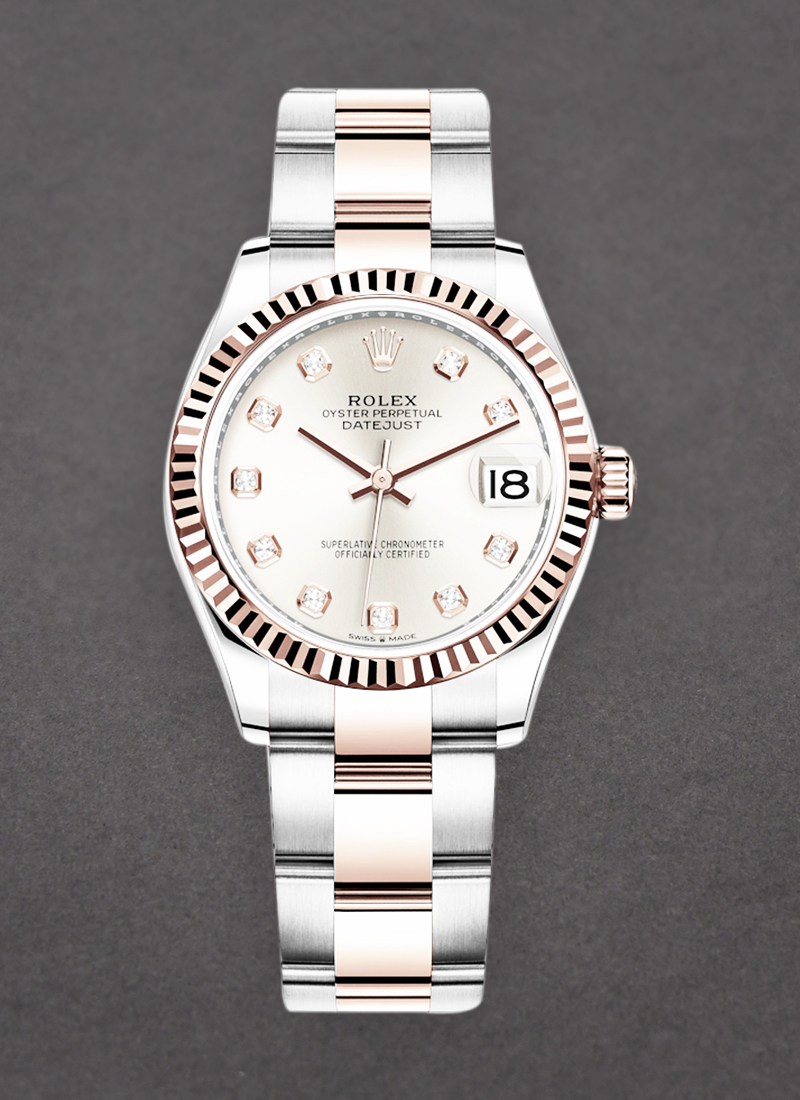 Pre-Owned Rolex Mid Size 31mm Datejust in Steel with Rose Gold Fluted Bezel