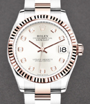 Mid Size 31mm Datejust in Steel with Rose Gold Fluted Bezel on Oyster Bracelet with Silver Diamond Dial