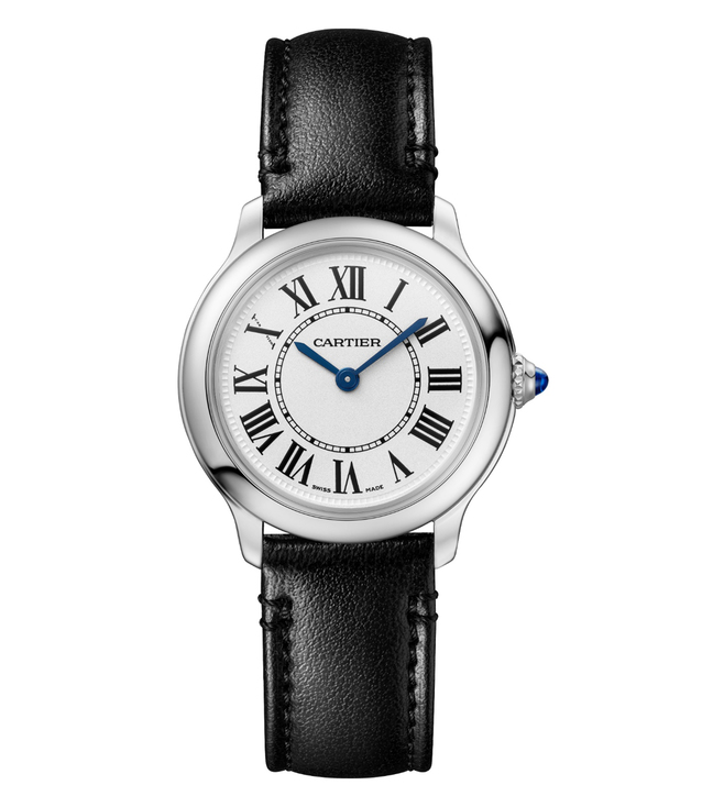 Ronde Must De 29mm in Steel on Black Calfskin Leather Strap with Silver Dial