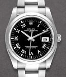 Date 34mm Oyster Perpetual in Domed Bezel on Oyster Bracelet with Black Roman Dial