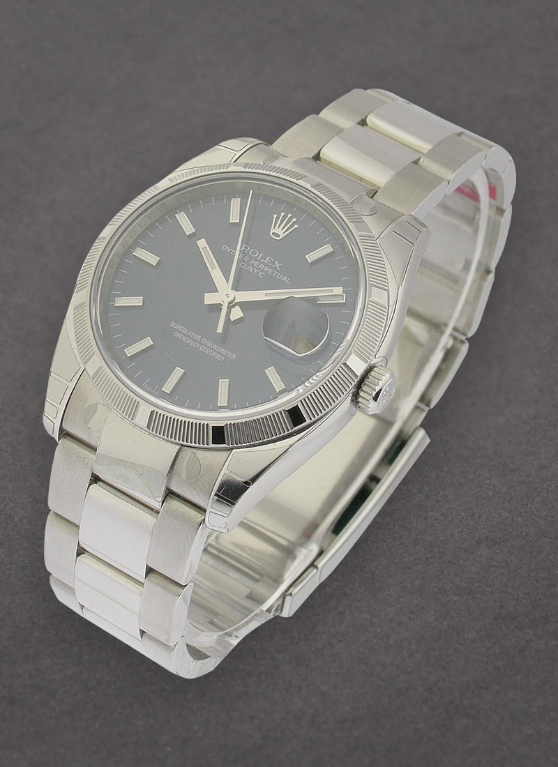 Pre-Owned Rolex Date 34mm in Steel with Engine Turned Bezel