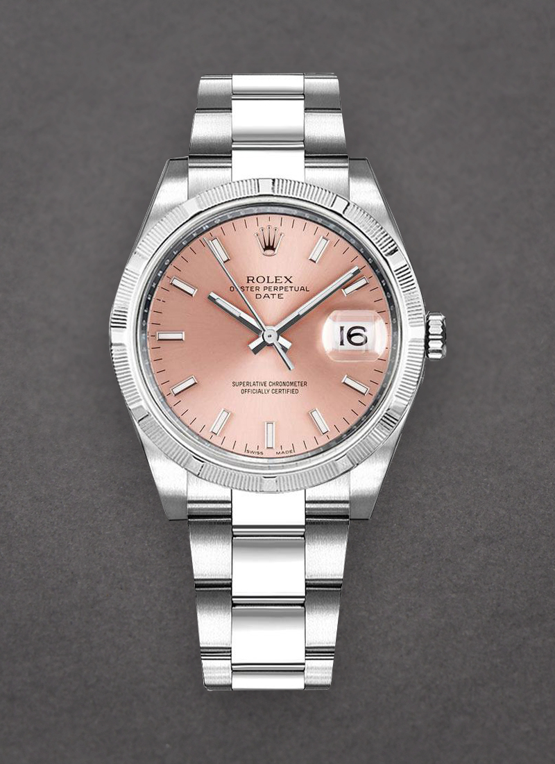 Pre-Owned Rolex Date 34mm in Steel with Engine Turned Bezel