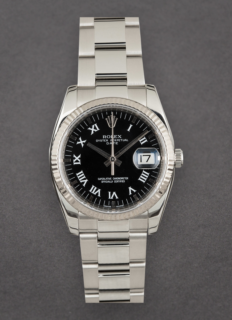 Pre-Owned Rolex Date 34mm in Steel with Fluted Bezel