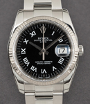 Date 34mm in Steel with Fluted Bezel on Steel Oyster Bracelet with Black Roman Dial