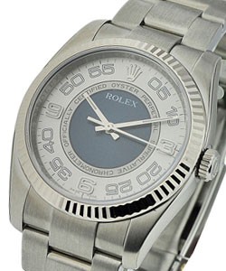 Oyster Perpetual No Date 36mm  in Steel with Fluted Bezel on Oyster Bracelet with Silver-Blue Arabic Dial