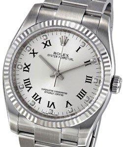 Oyster Perpetual No Date 36mm  in Steel with Fluted Bezel on Oyster Bracelet with Silver Roman Diamond Dial