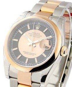 Datejust 36mm in Steel with Rose Gold Smooth Bezel on Oyster Bracelet with Black Tuxedo Dial