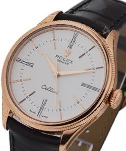 Cellini Time 39mm in Rose Gold on Leather Strap with White Dial