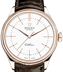 Cellini Time 39mm in Rose Gold on Leather Strap with White Stick Dial