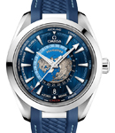 Seamaster Aqua Terra 150M Master Chronometer GMT World Timer 43mm Automatic in Steel on Structured Blue Rubber Strap with Blue Dial