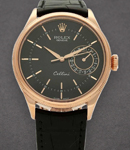 Cellini in Rose Gold on Strap with Black Guilloche Dial