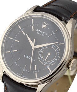 Cellini 50519 in White Gold on Strap with Black Guilloche Dial