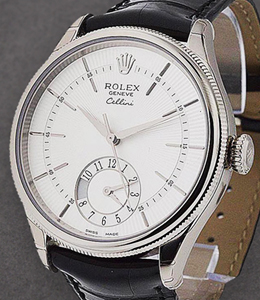 Cellini 39mm in White Gold on Black Crocodile Leather Strap with Silver Dial