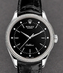 Cellini 39mm in White Gold with Diamond Bezel on Black Crocodile Leather Strap with Black Diamond Dial