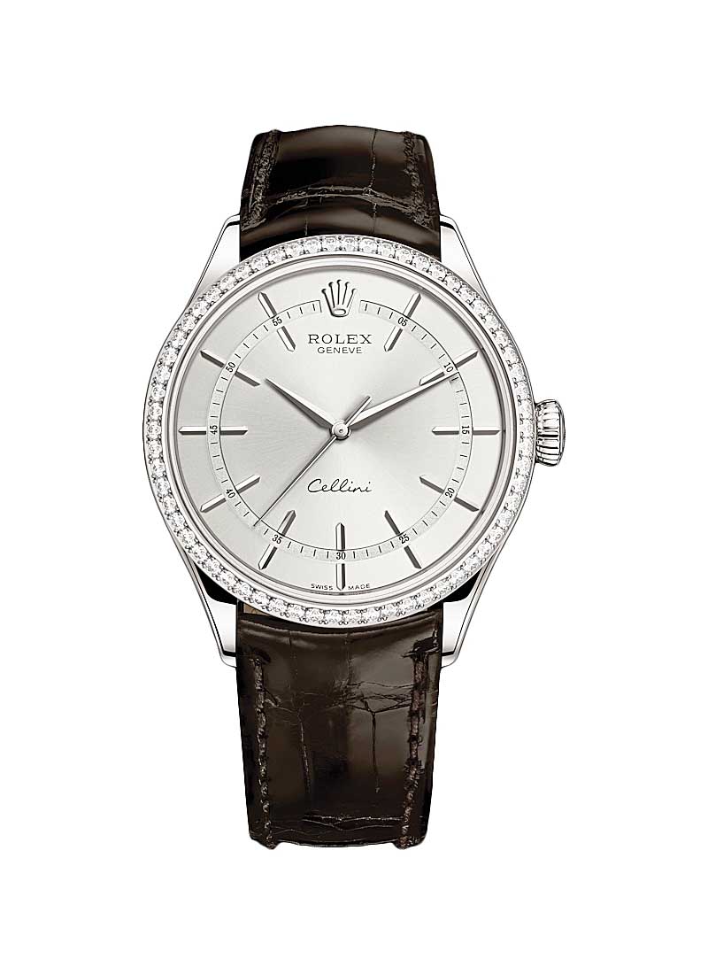 Pre-Owned Rolex Cellini 39mm in White Gold with Diamond Bezel
