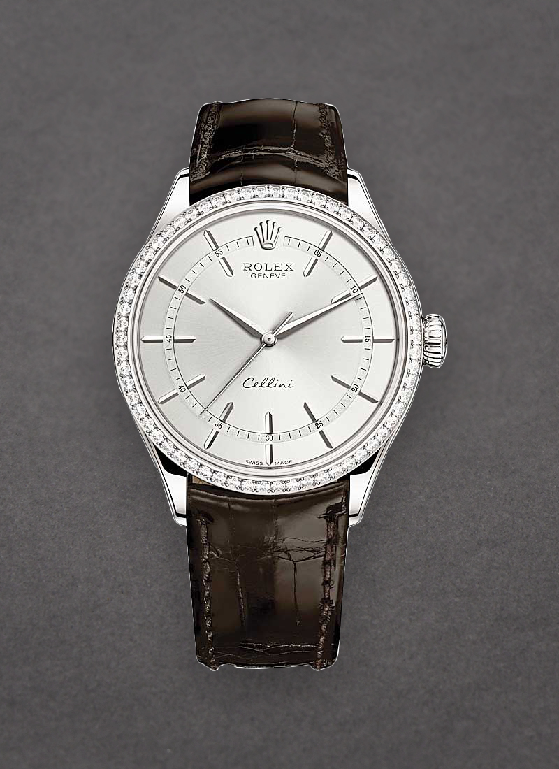 Pre-Owned Rolex Cellini 39mm in White Gold with Diamond Bezel