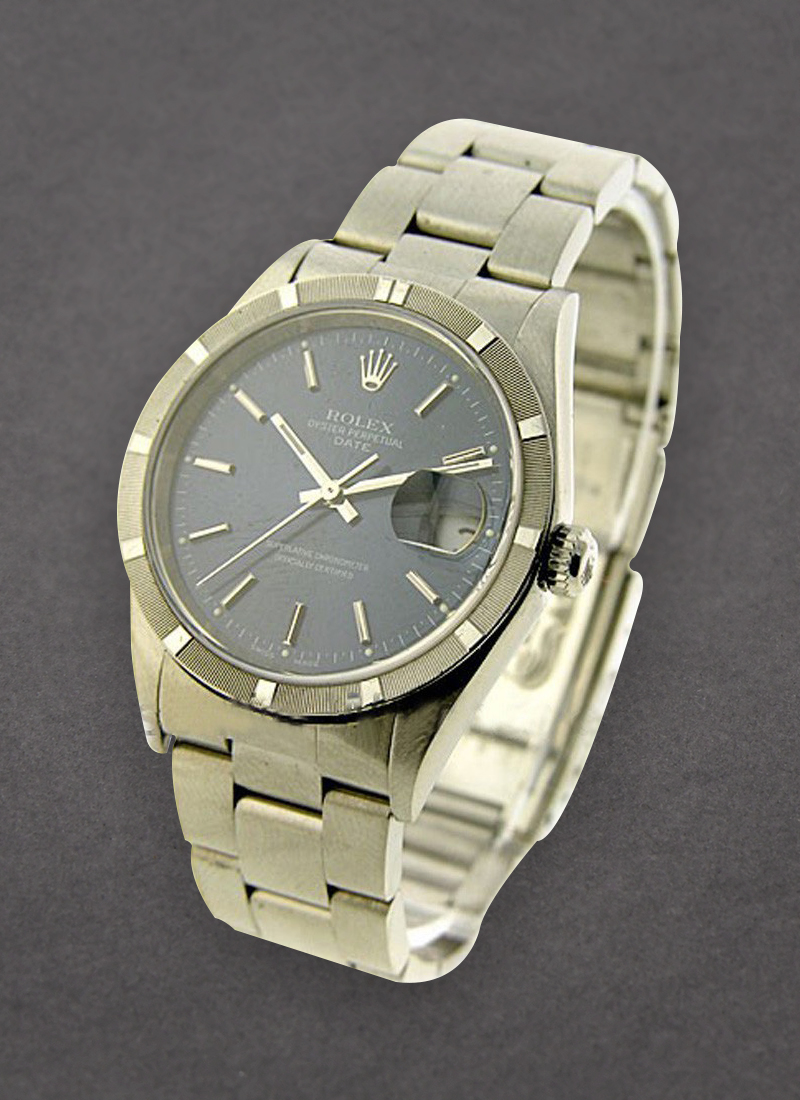 Pre-Owned Rolex Date 34mm in Steel with Finely Engine-turned Bezel