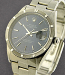 Date 34mm in Steel with Finely Engine-turned Bezel on Oyster Bracelet with Blue Stick Dial