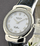 Cellini Cellisima in White Gold with 2 Row Diamond Bezel (152 Diamond Case) on Strap with White MOP Roman Dial