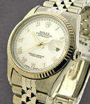 Datejust in Steel with White Gold Fluted Bezel on Steel Jubilee Bracelet with White Roman Dial