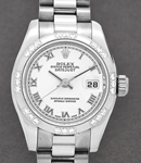 President 26mm in White Gold with Smooth Diamond Bezel on President Bracelet with White Roman Dial