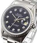 Datejust in Steel with White Gold Fluted Bezel on Oyster Bracelet with Custom Black Diamond Dial